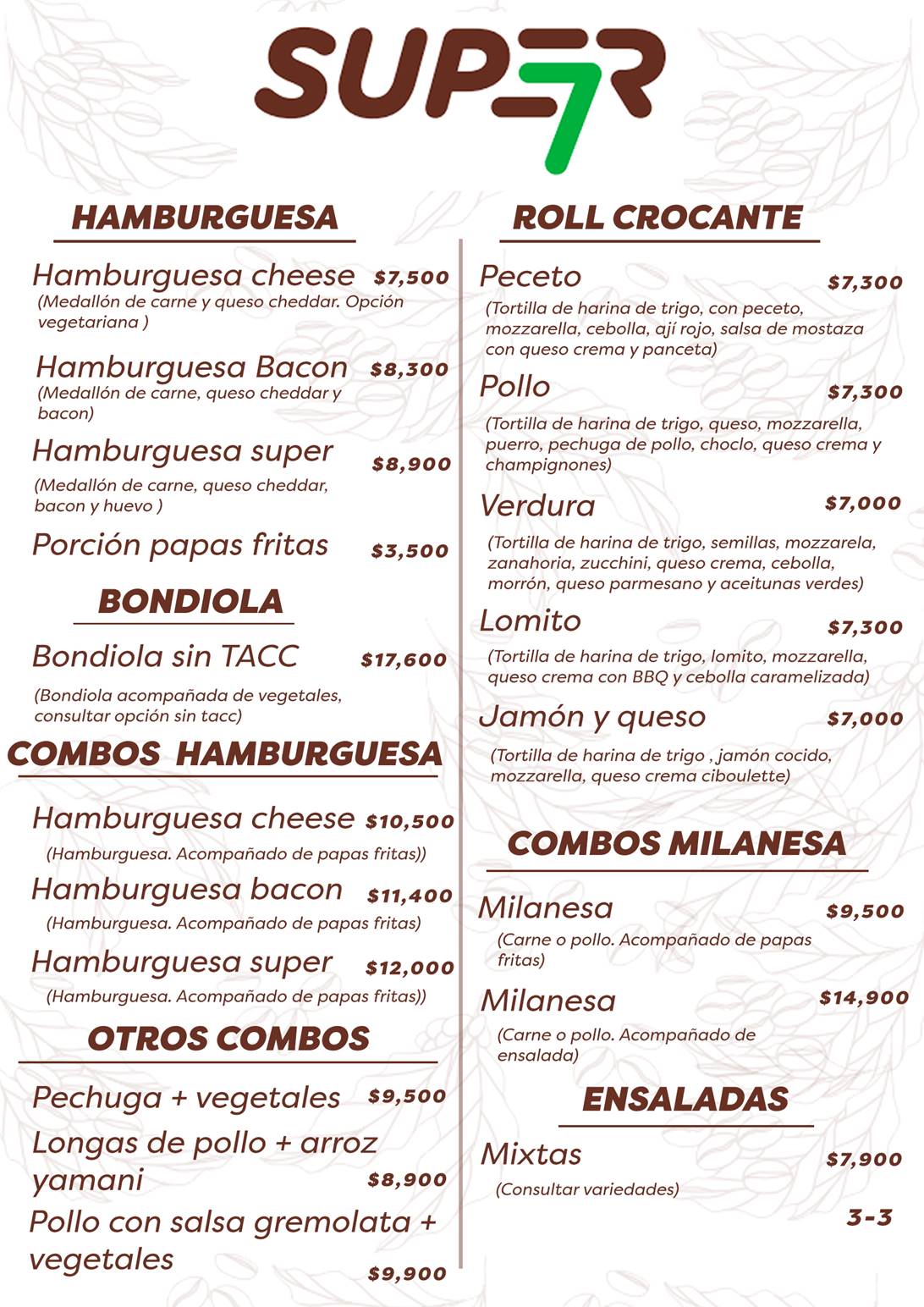 super7café, menú hoja 3